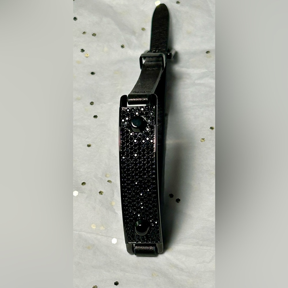 Black Pave Rhinestone Bracelet on Leather Strap - Picture 8 of 10